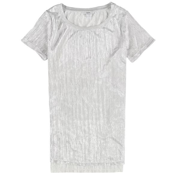 Bar III Metallic Ribbed Textured Top Silver Women’s Medium Scoop Neck Shimmer - Picture 2 of 16